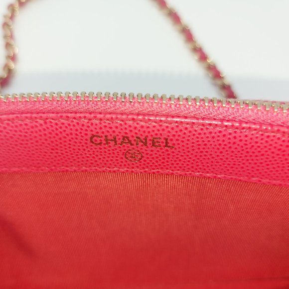 Chanel Pink Caviar Leather Double Zip Wallet On Chain 2017 - Picture 11 of 12